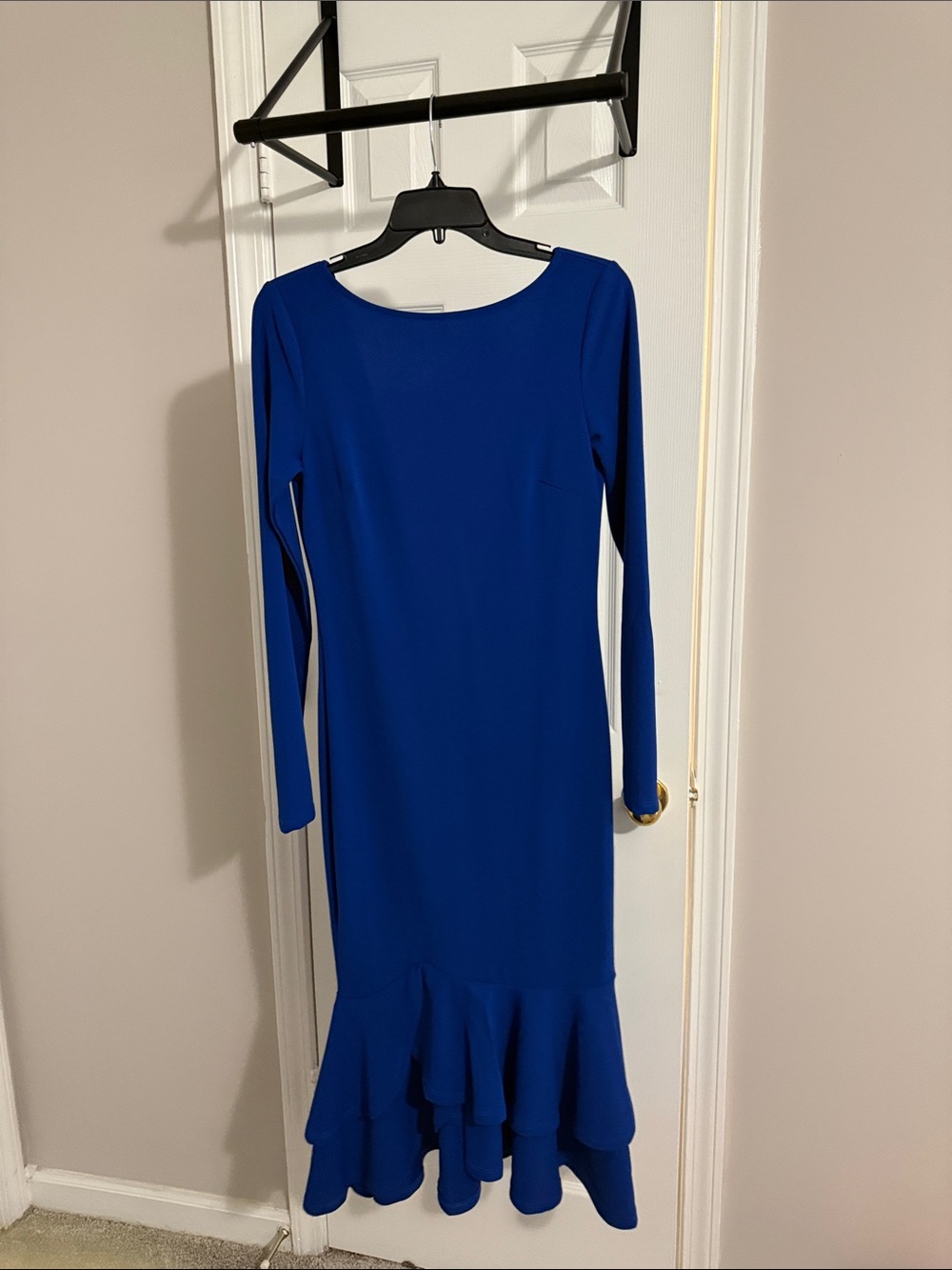 Fashion Nova Cobalt Blue Long-Sleeve Ruffle-Hem Dress